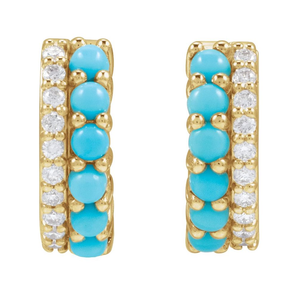 14K Yellow Natural Turquoise & 1/8 CTW Natural Diamond Huggie Hoop Earrings